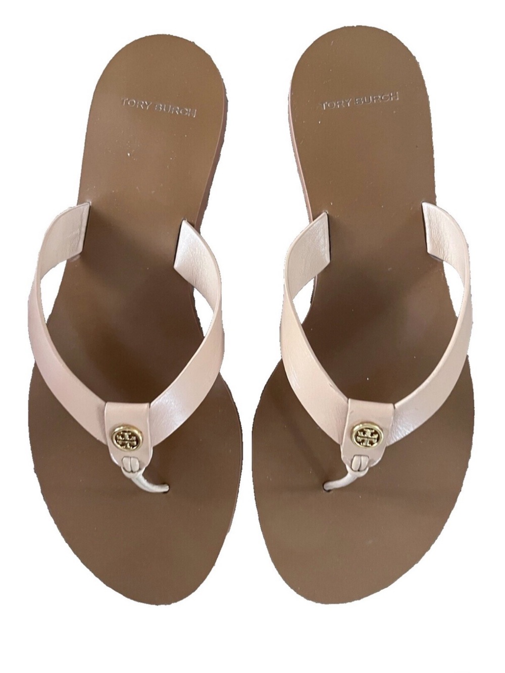 Tory Burch Blush Pink Leather Thong Sandals with Gold Logo
